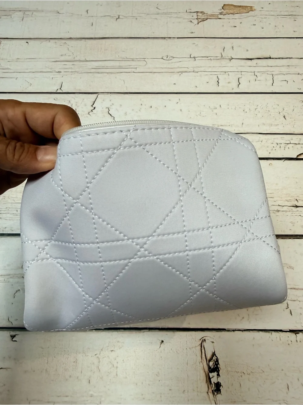 Dior White Quilted CD Cosmetic Pouch